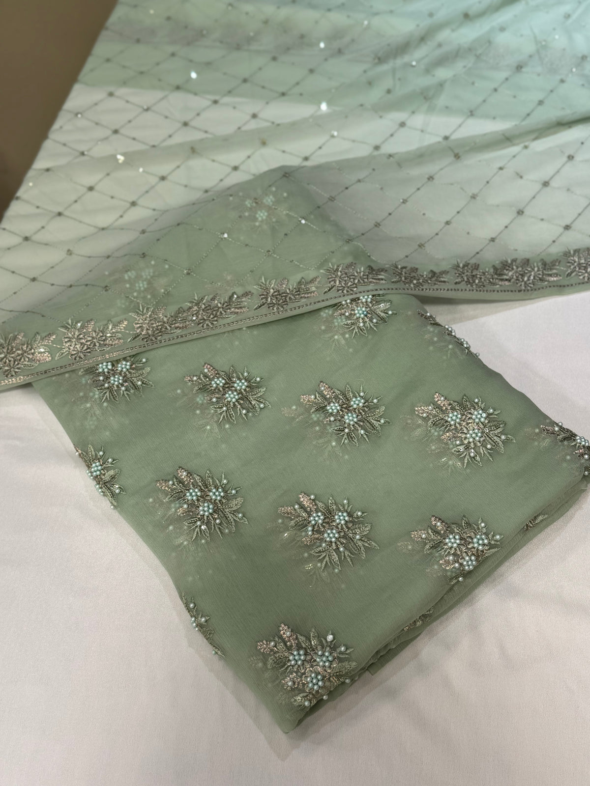 Pearls Work | Chiffon Buti
